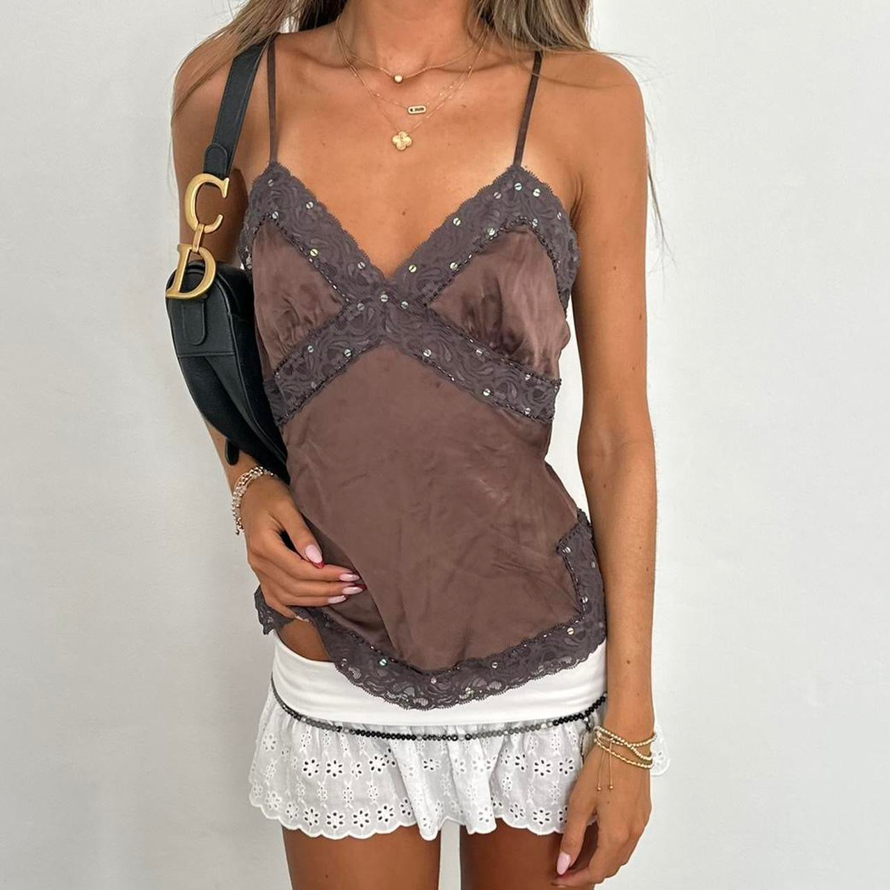 Vintage 90’s silk brown lace top
