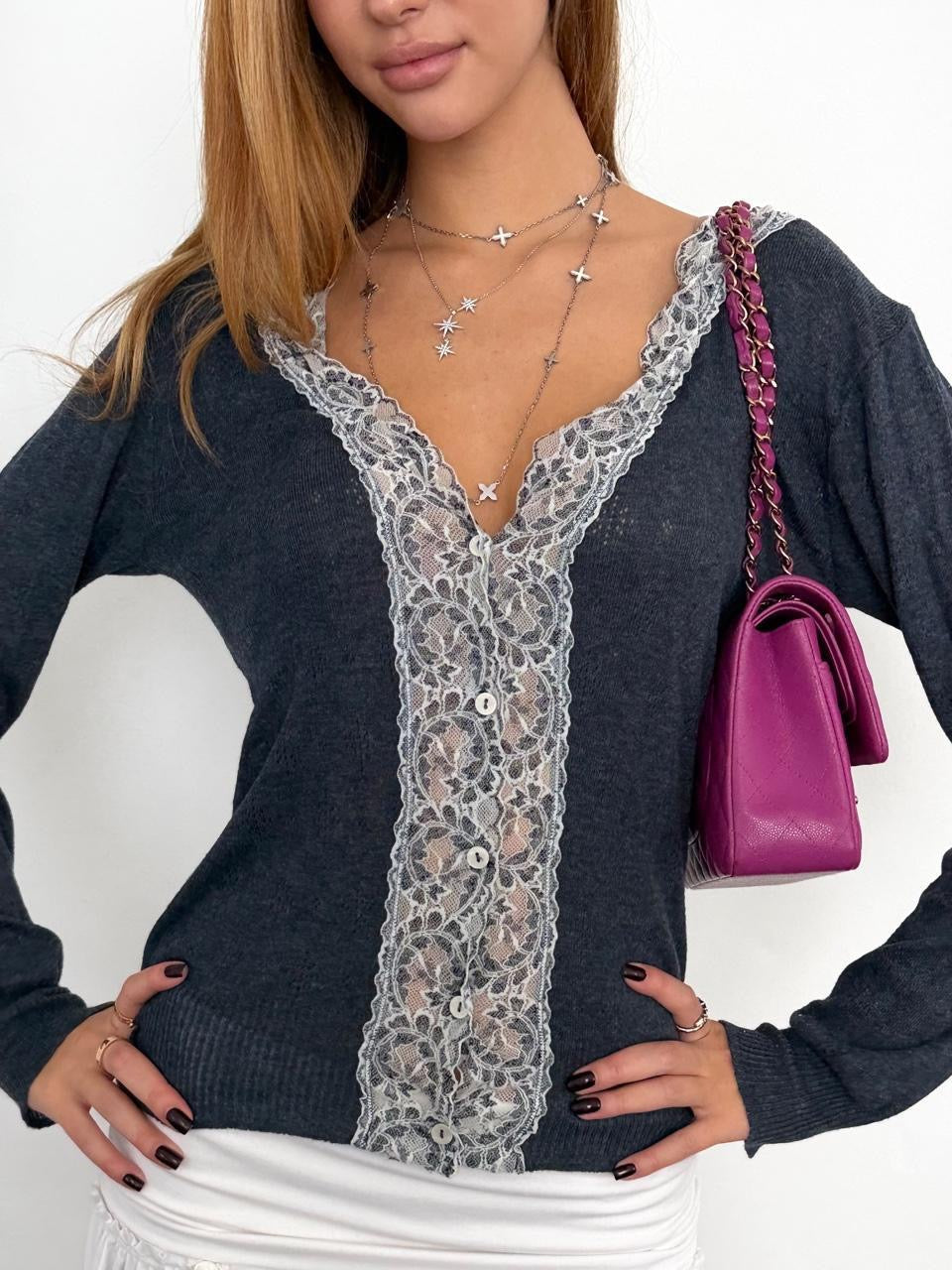 Vintage 00’s lace dark blue cardigan long sleeve top