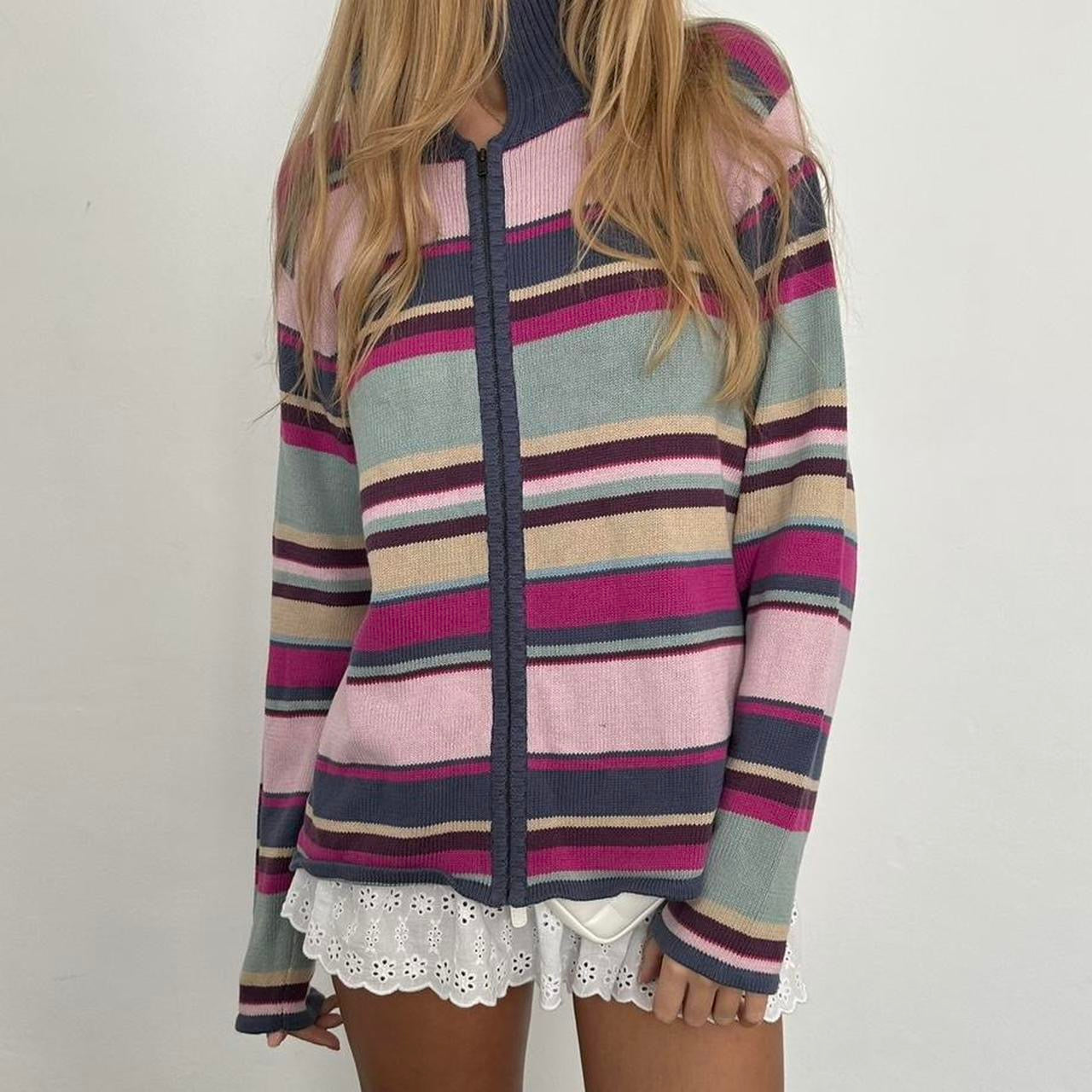 Vintage knit stripe zip up sweater