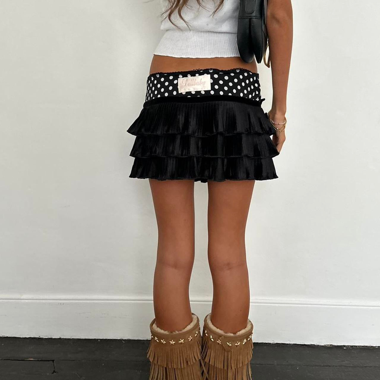 Vintage 2000s polka dot black mini skirt