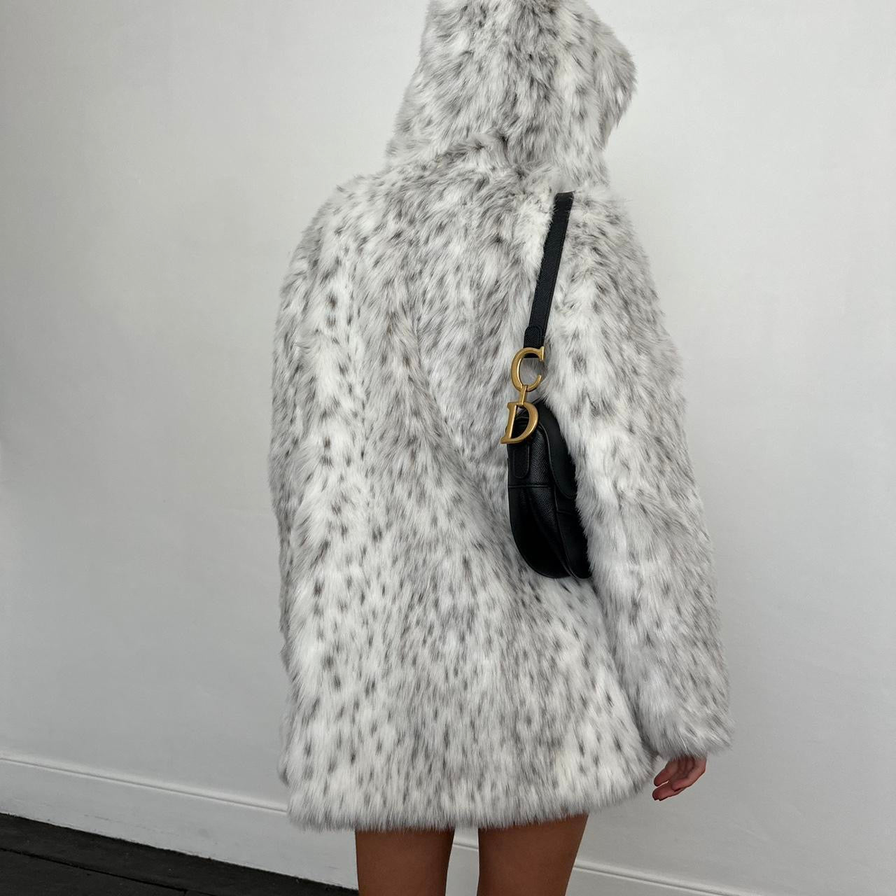 Vintage snow leopard faux fur jacket