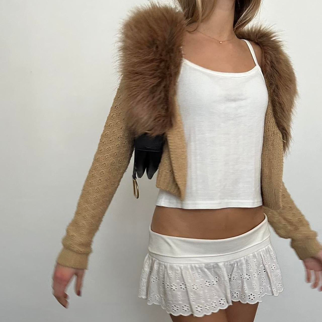 Vintage 90’s faux fur tan cropped cardigan