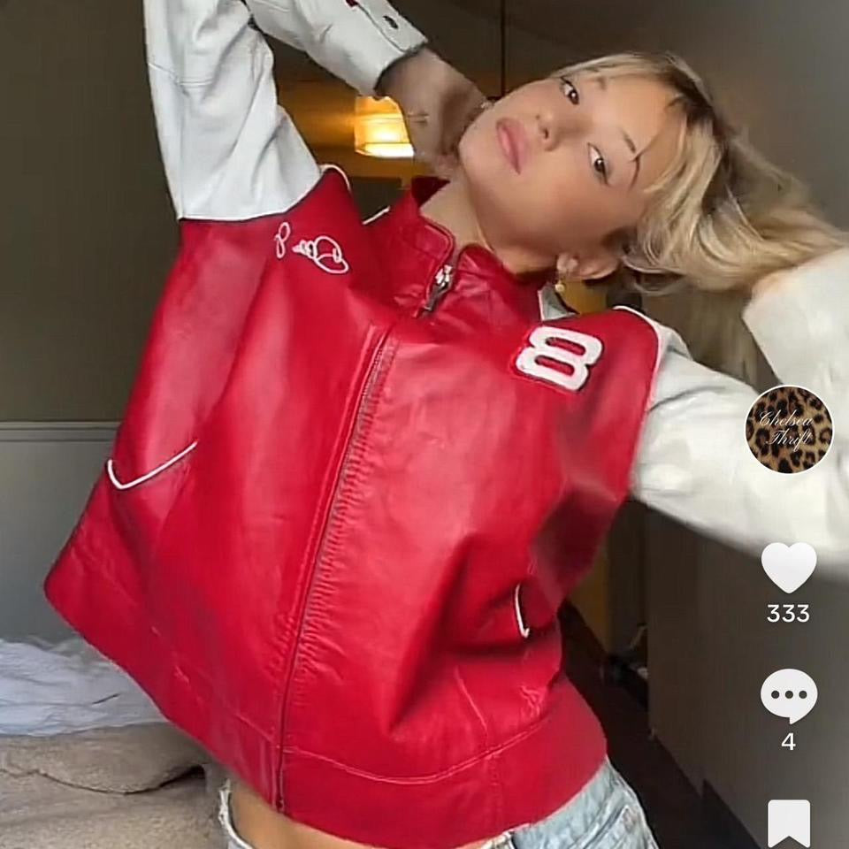 Vintage early 90’s varsity red leather jacket 🎀