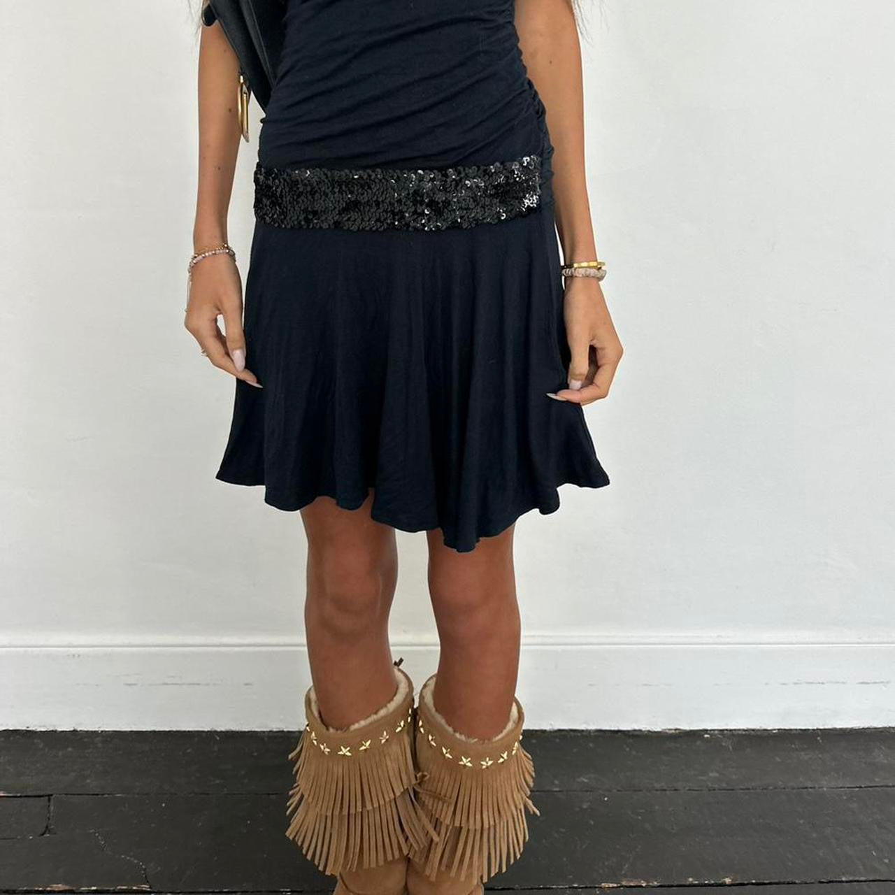 Vintage 00s strapless black sequin mini dress