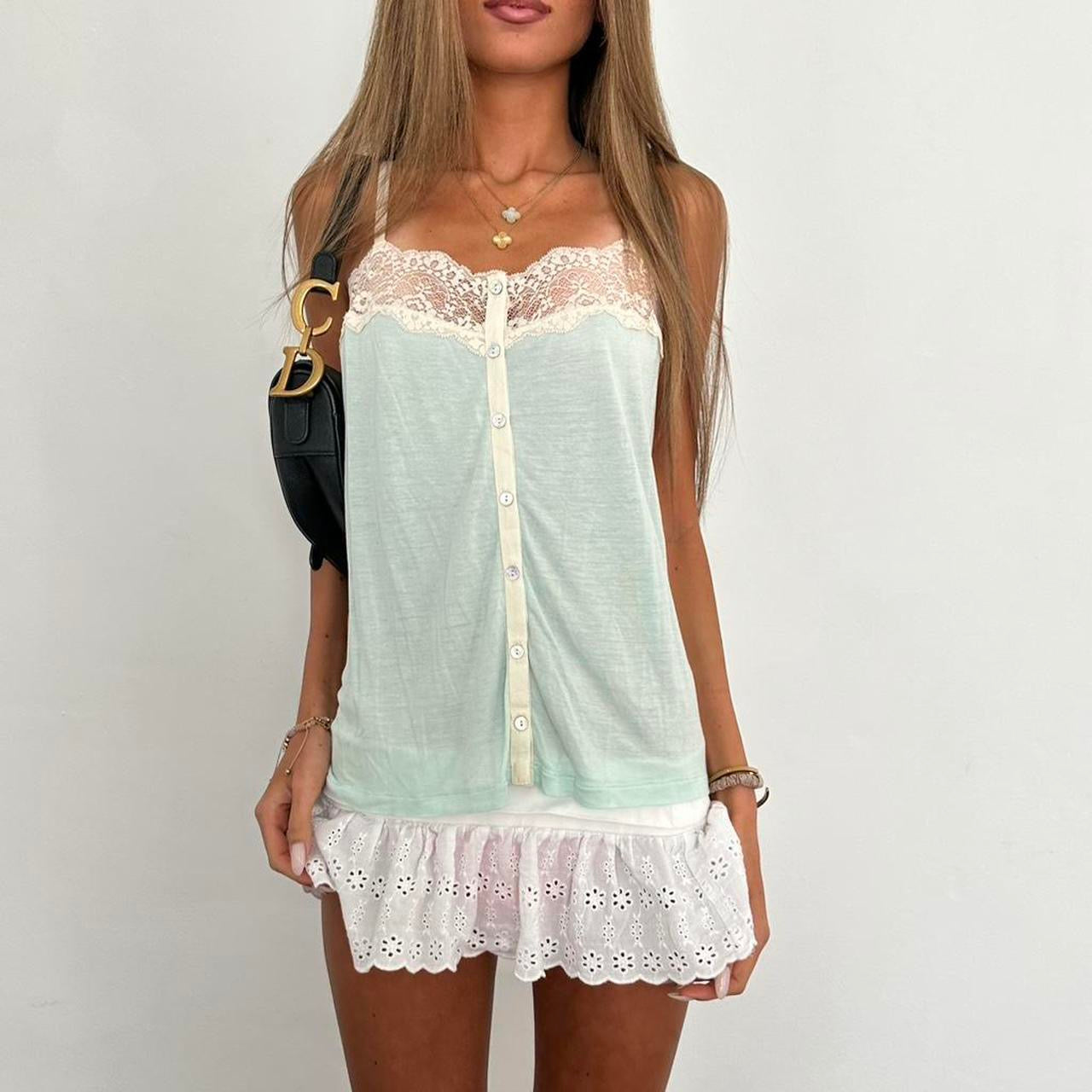 Vintage boho light pastel lace camisole top
