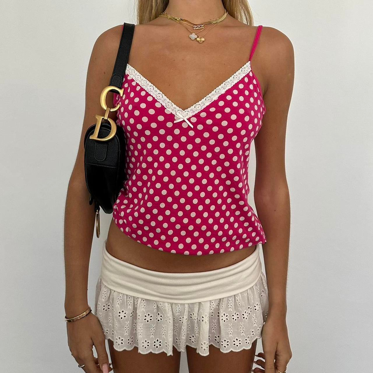 Vintage pink polka dot cami top