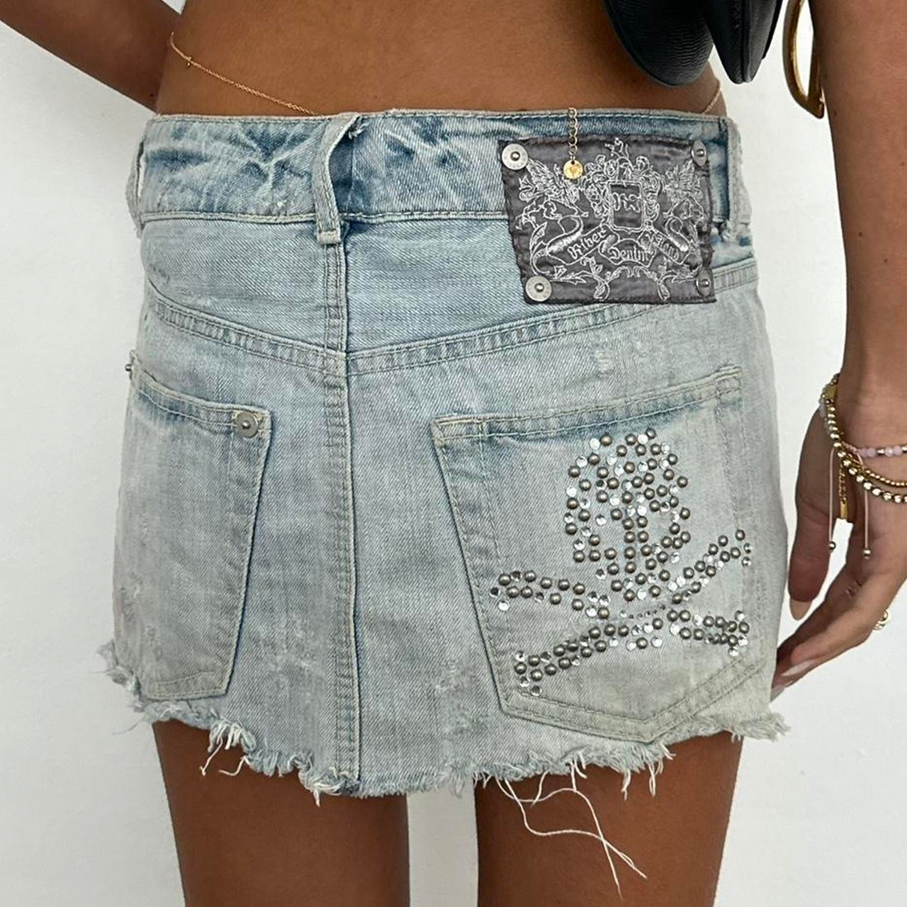 Vintage 00s skull and crossbones denim mini skirt