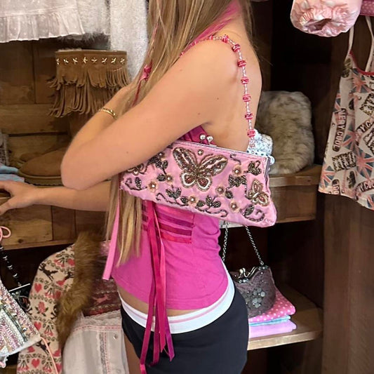 Vintage 90’s pink butterfly sequin evening purse