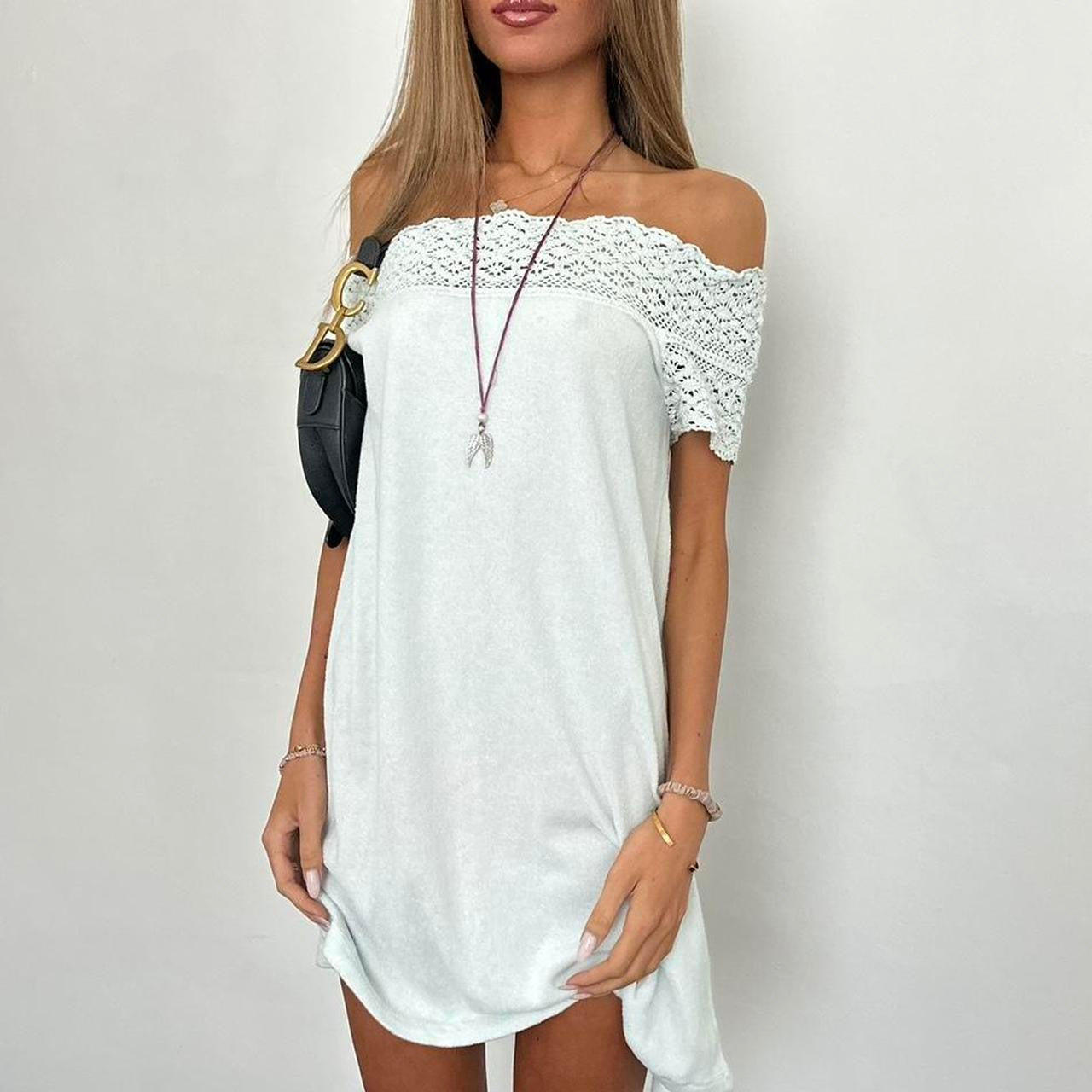 Vintage Juicy Couture light blue towelling crochet mini dress