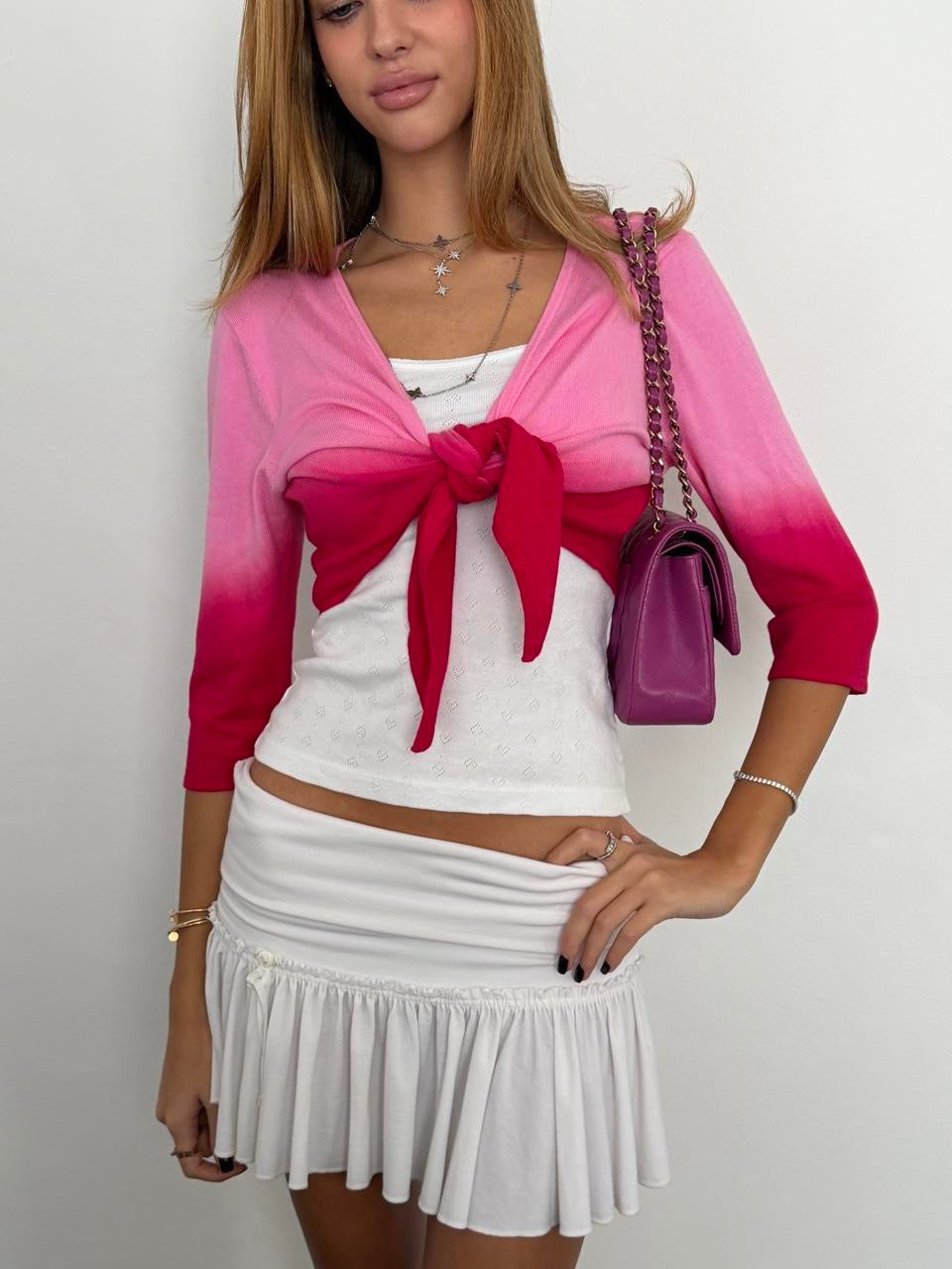 Vintage 00’s pink ombré short tie up cardigan top