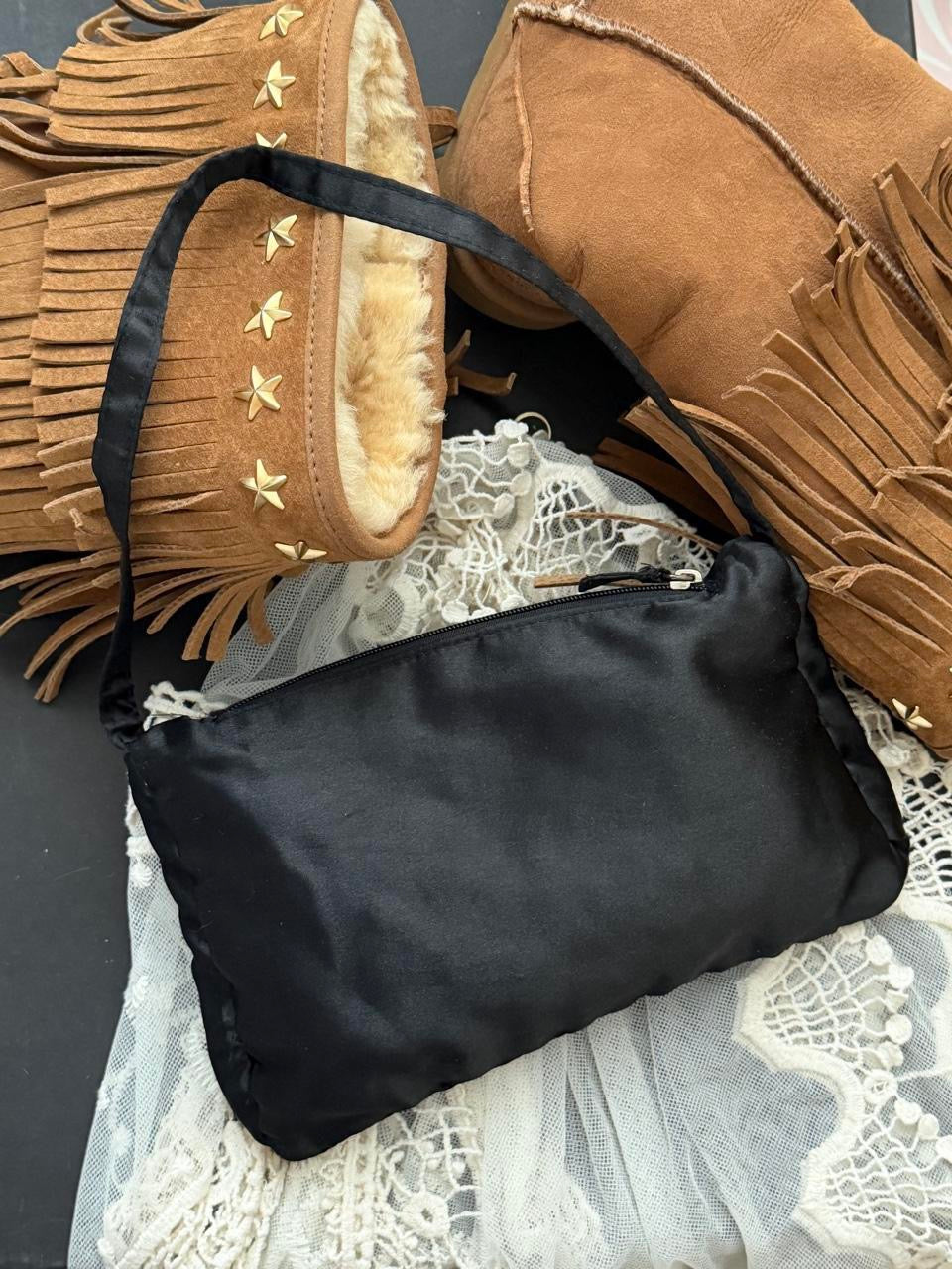 Vintage 2000’s black sequin cross satin bag