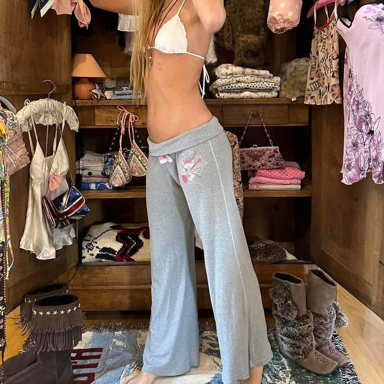 Vintage 2000’s Victorias Secret fold over grey sweatpants