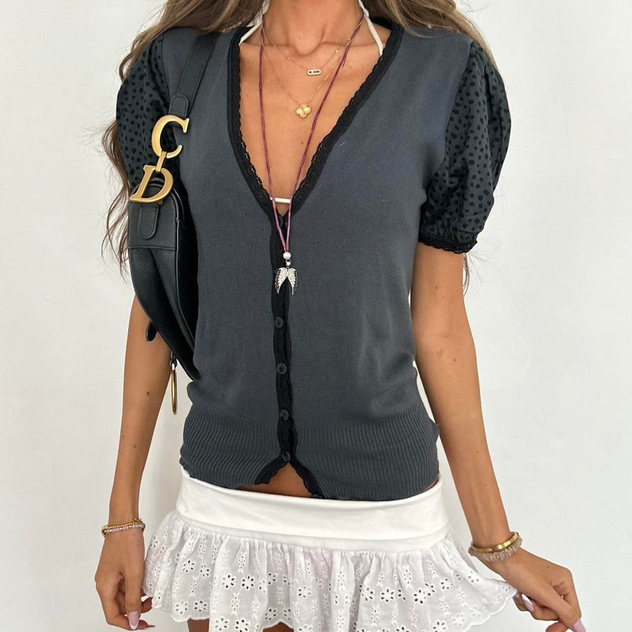 Vintage 2000s grey & black cardigan top