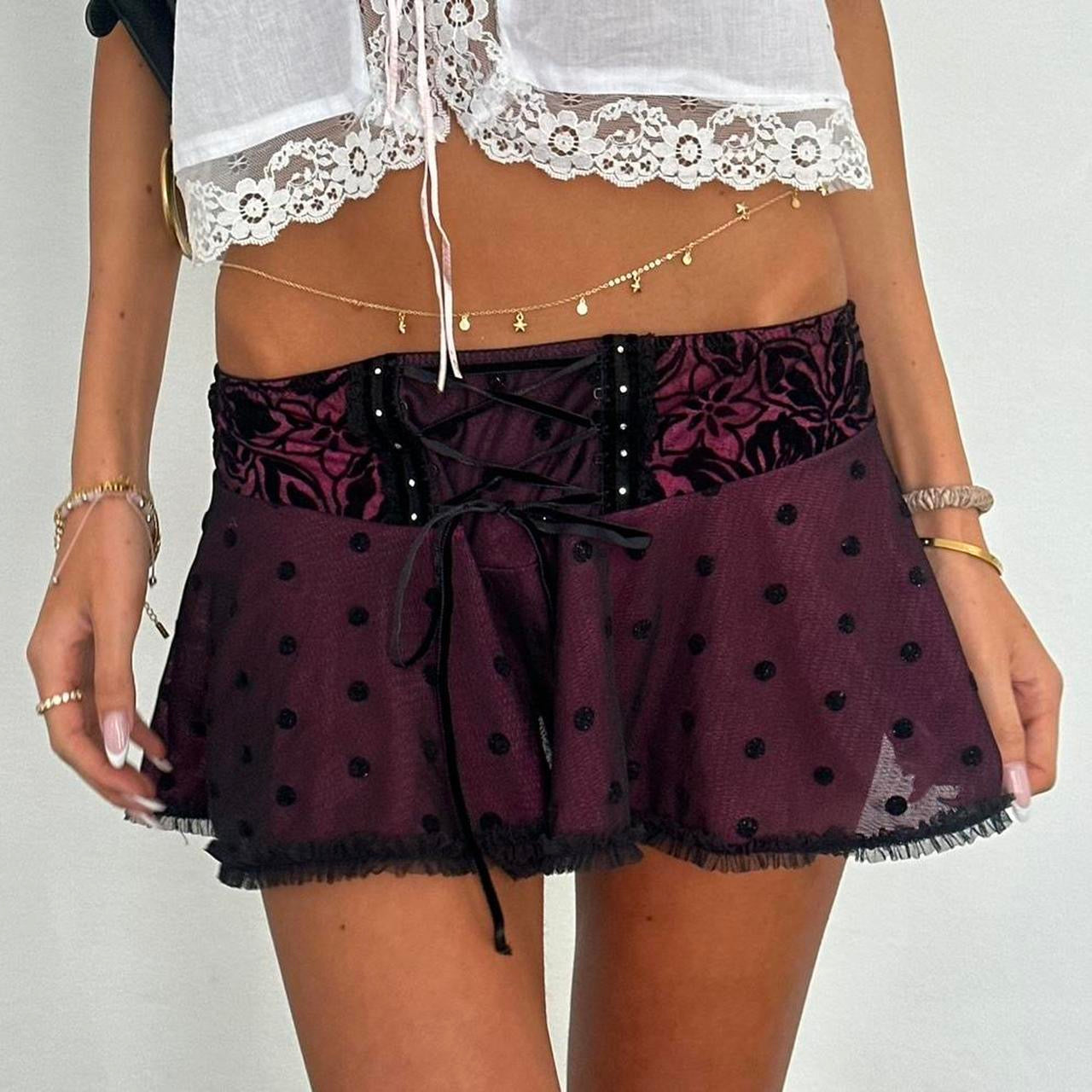 Vintage early 2000s polka dot lace mini skirt