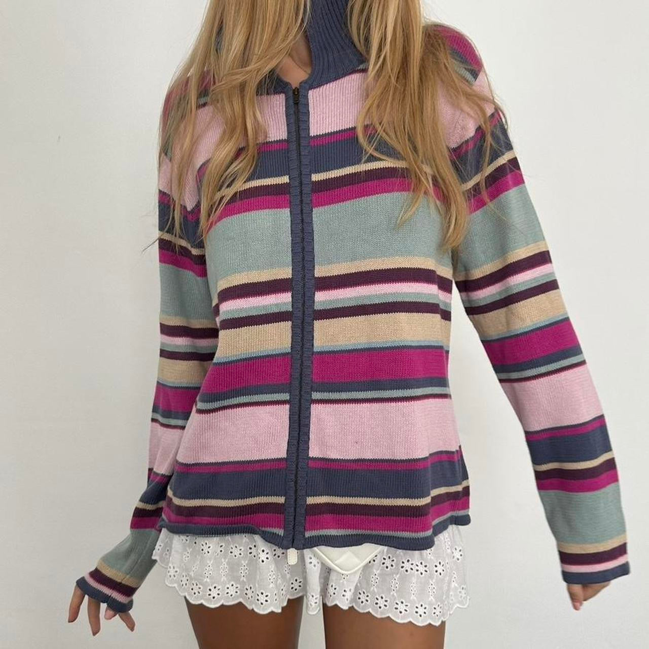Vintage knit stripe zip up sweater