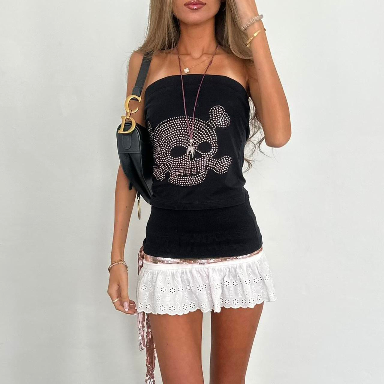 Vintage 00s skull and crossbones strapless top