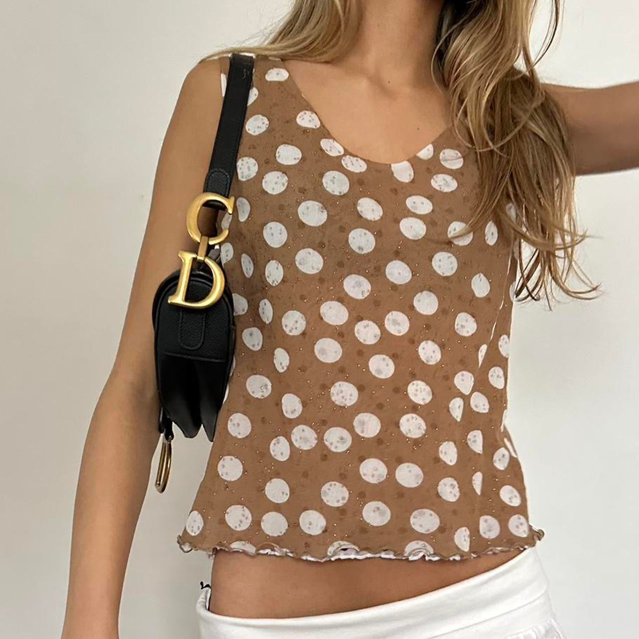 Vintage 2000’s brown polka dot mesh babydoll top