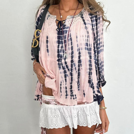 Vintage 00s boho pink and navy blouse