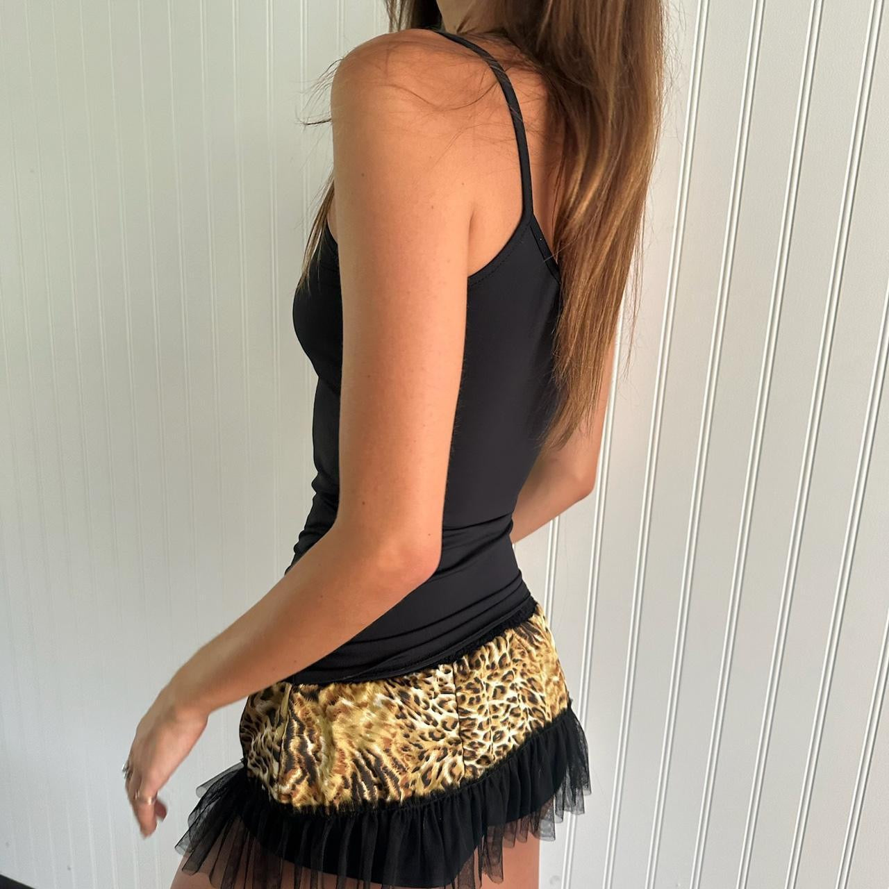 Vintage 2000s leopard print mesh micro skirt