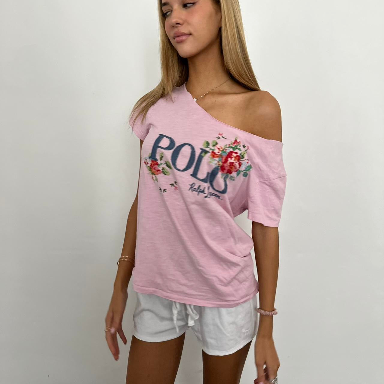 Vintage Ralph Lauren pink flower off shoulder top