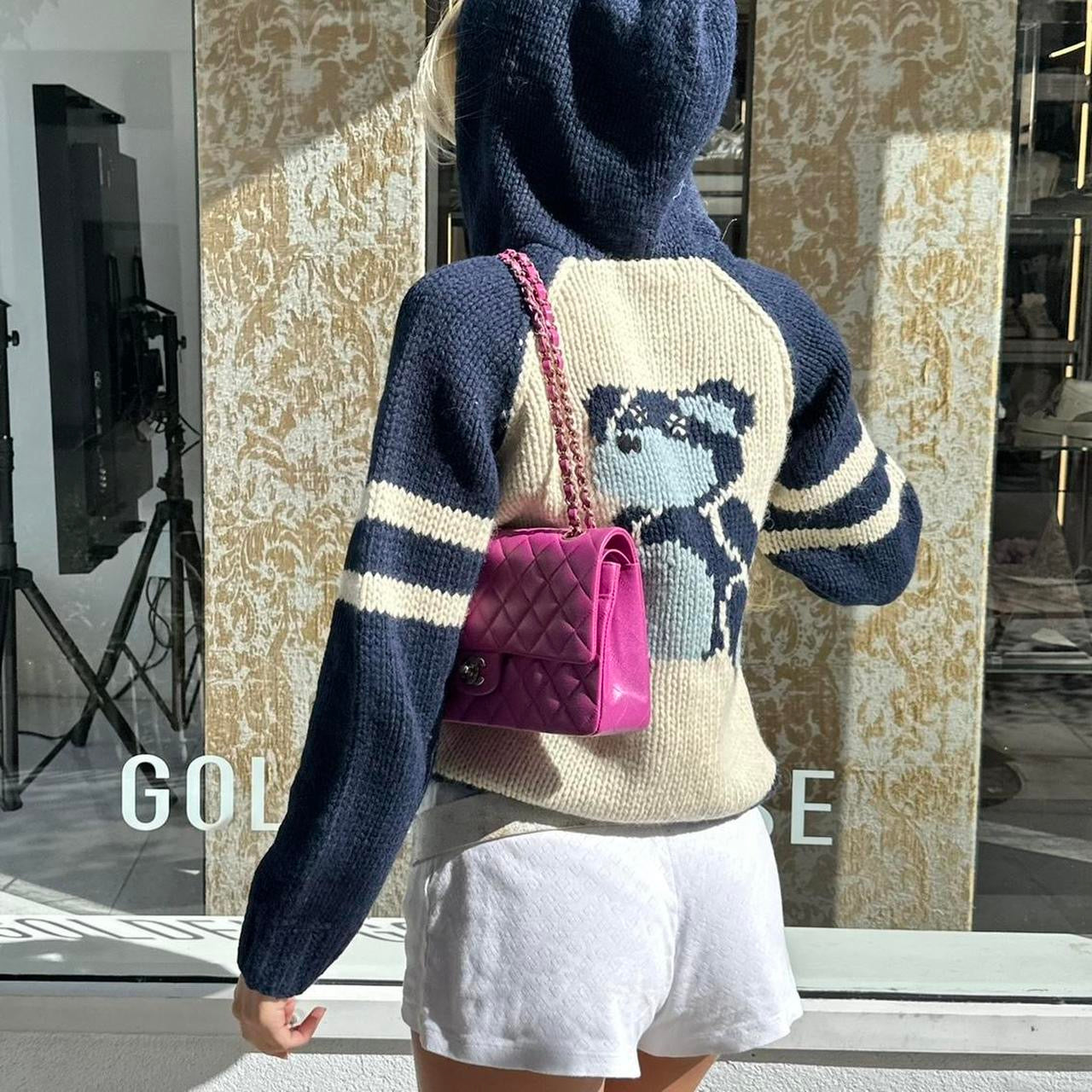 Vintage 2000’s blue teddy bear knitted zip up hoodie