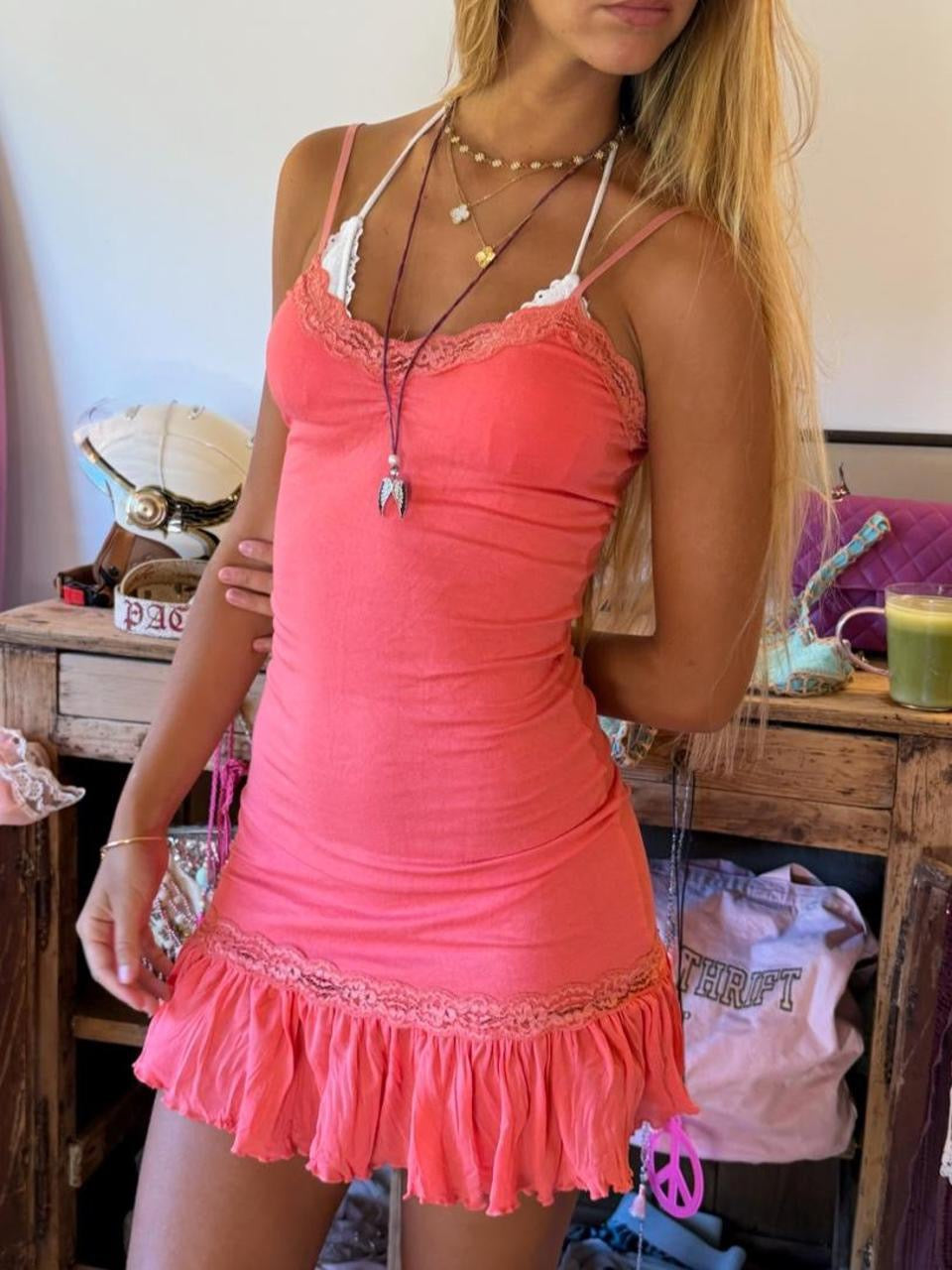 Vintage 00’s pink ruffle mini dress
