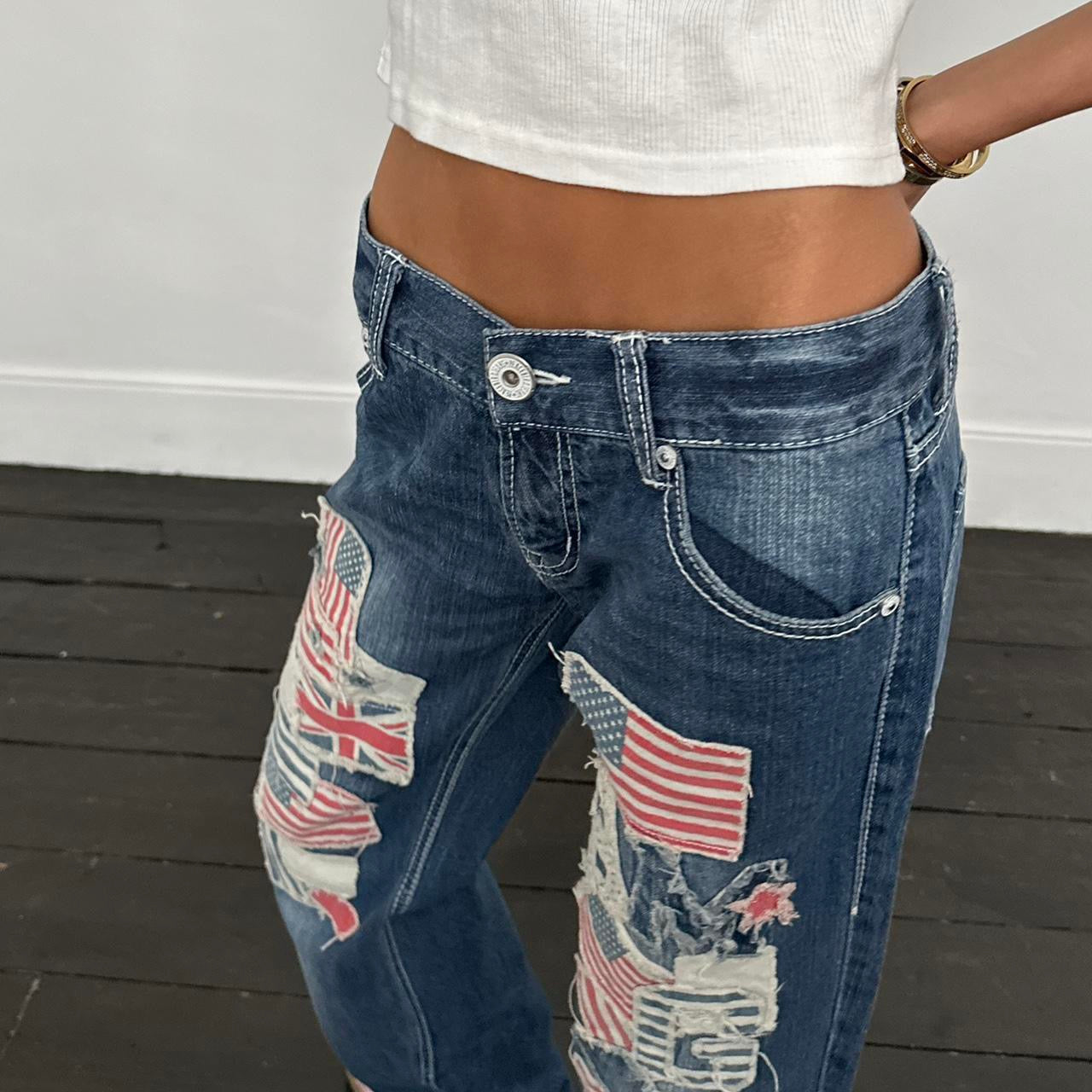 Vintage 2000’s flag blue distressed jeans USA 🇺🇸🇬🇧🩵