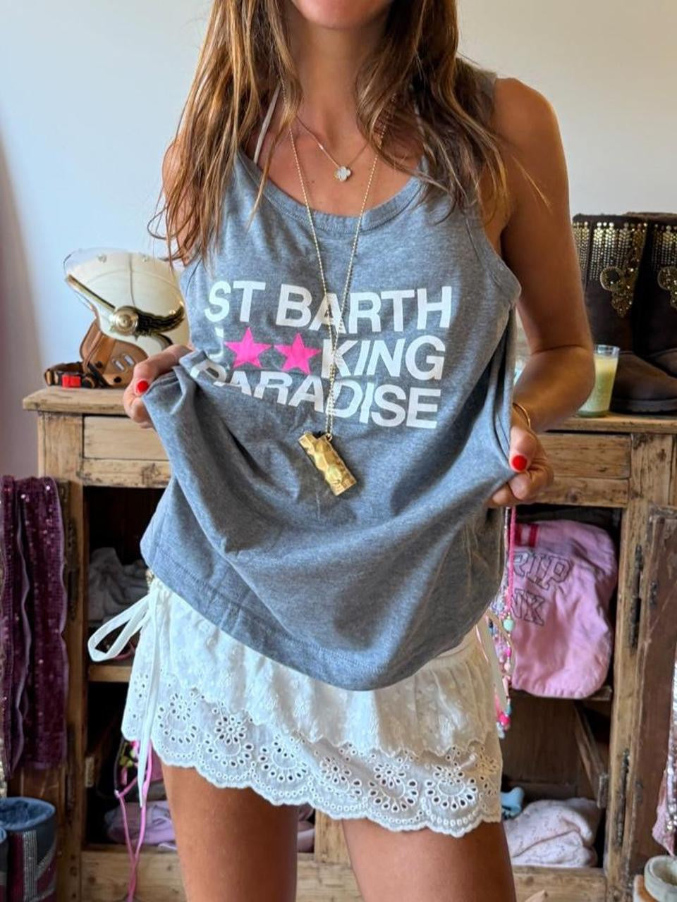 Vintage 00’s St Barth paradise graphic tank top