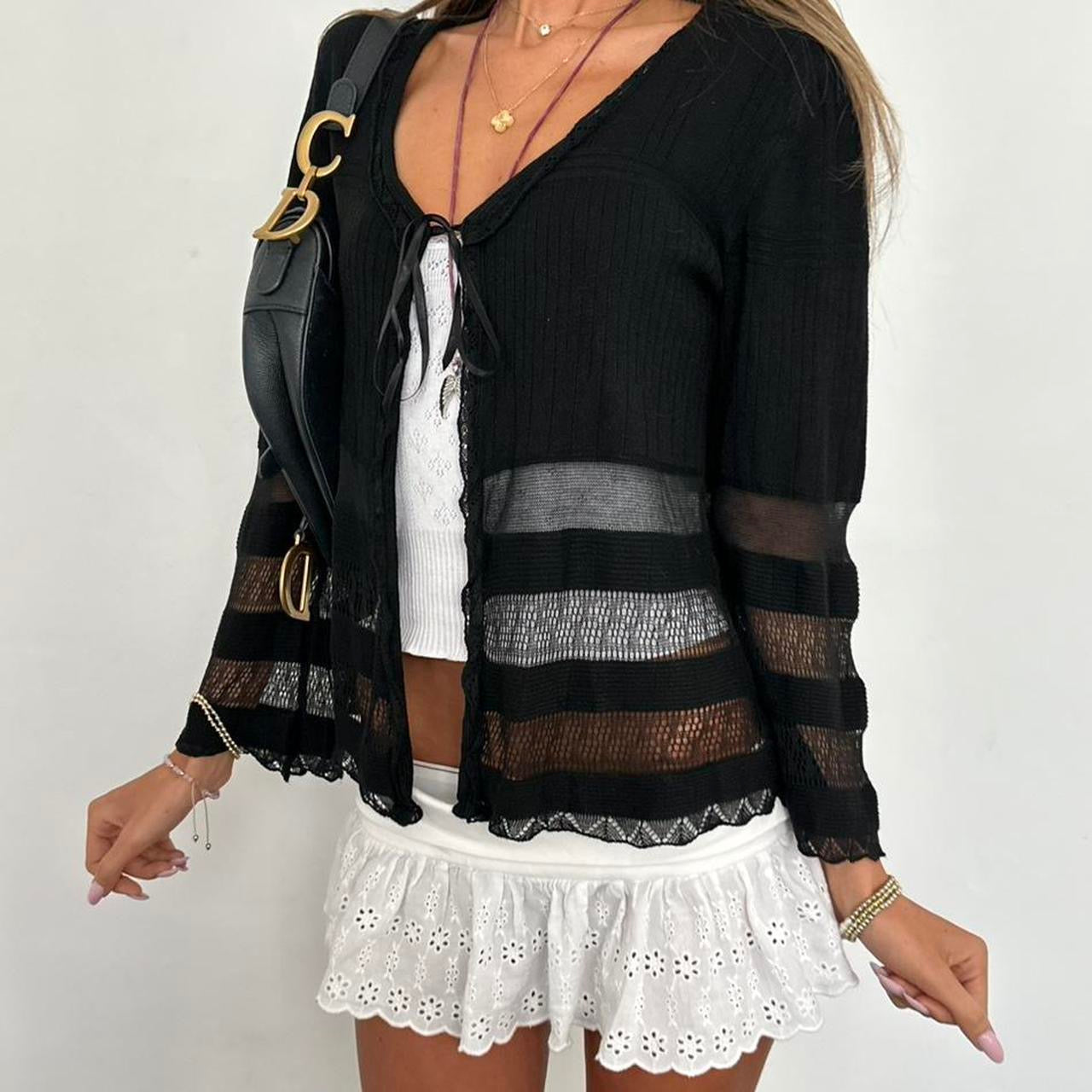 Vintage 2000s black tie up cardigan top