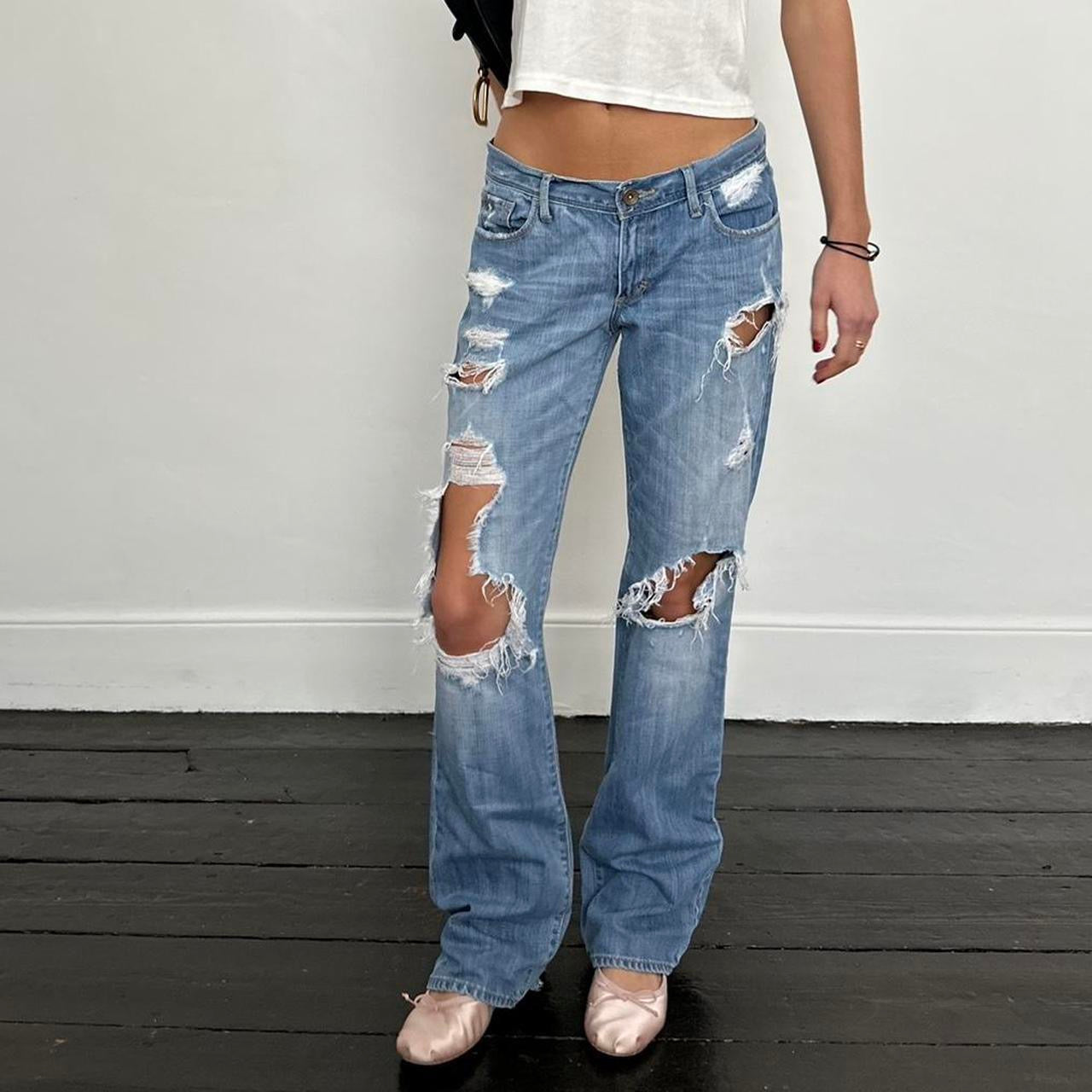 Vintage 2000’s Abercrombie and Fitch blue distressed ripped jeans