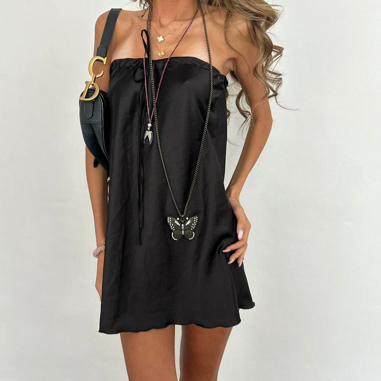 Vintage black silky mini dress