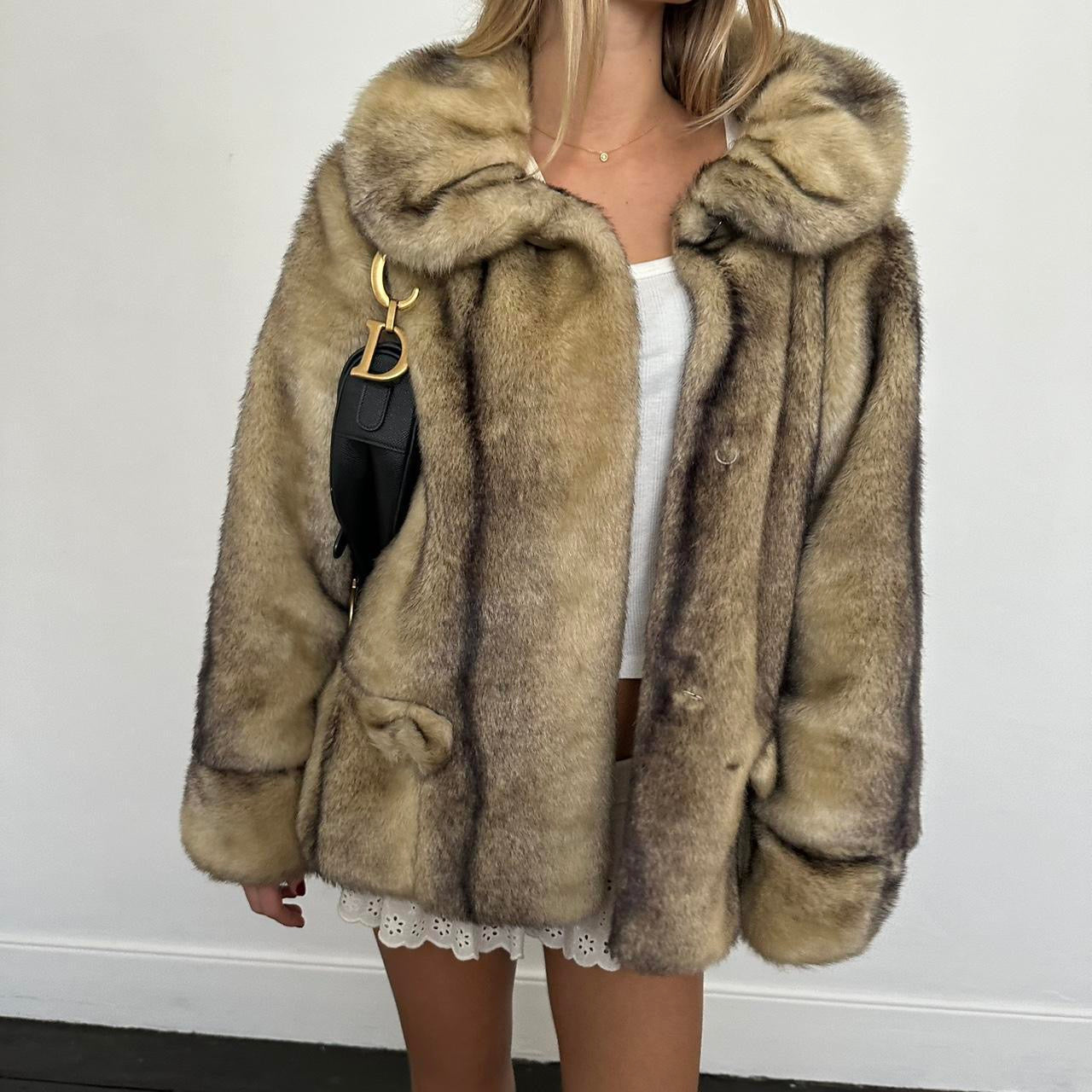 Vintage 2000’s brown & tan faux fur jacket