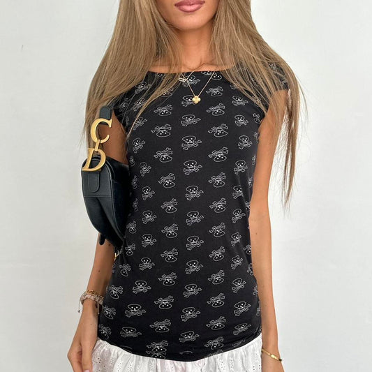 Vintage 2000’s black skull cami top