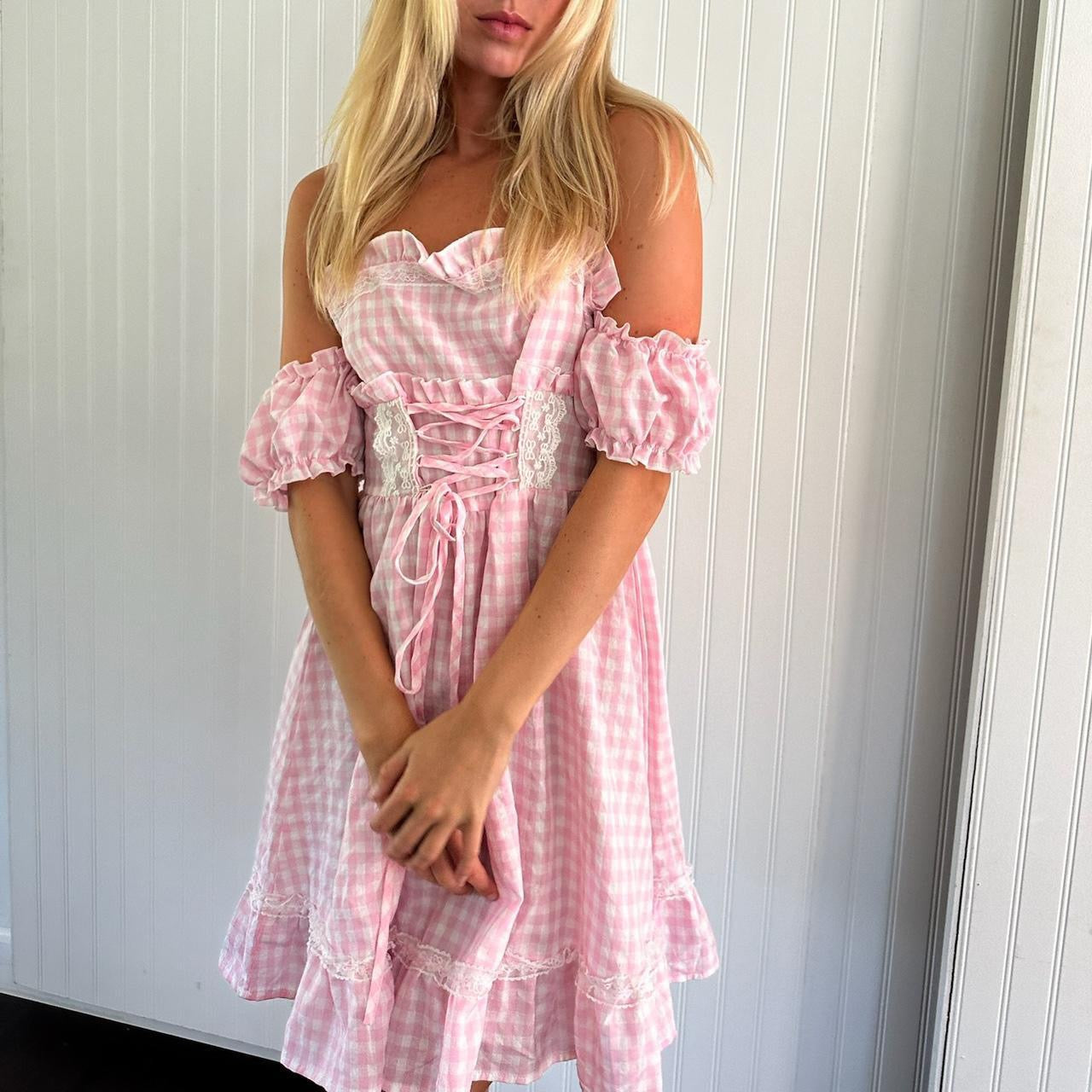 Vintage pink milkmaid dress