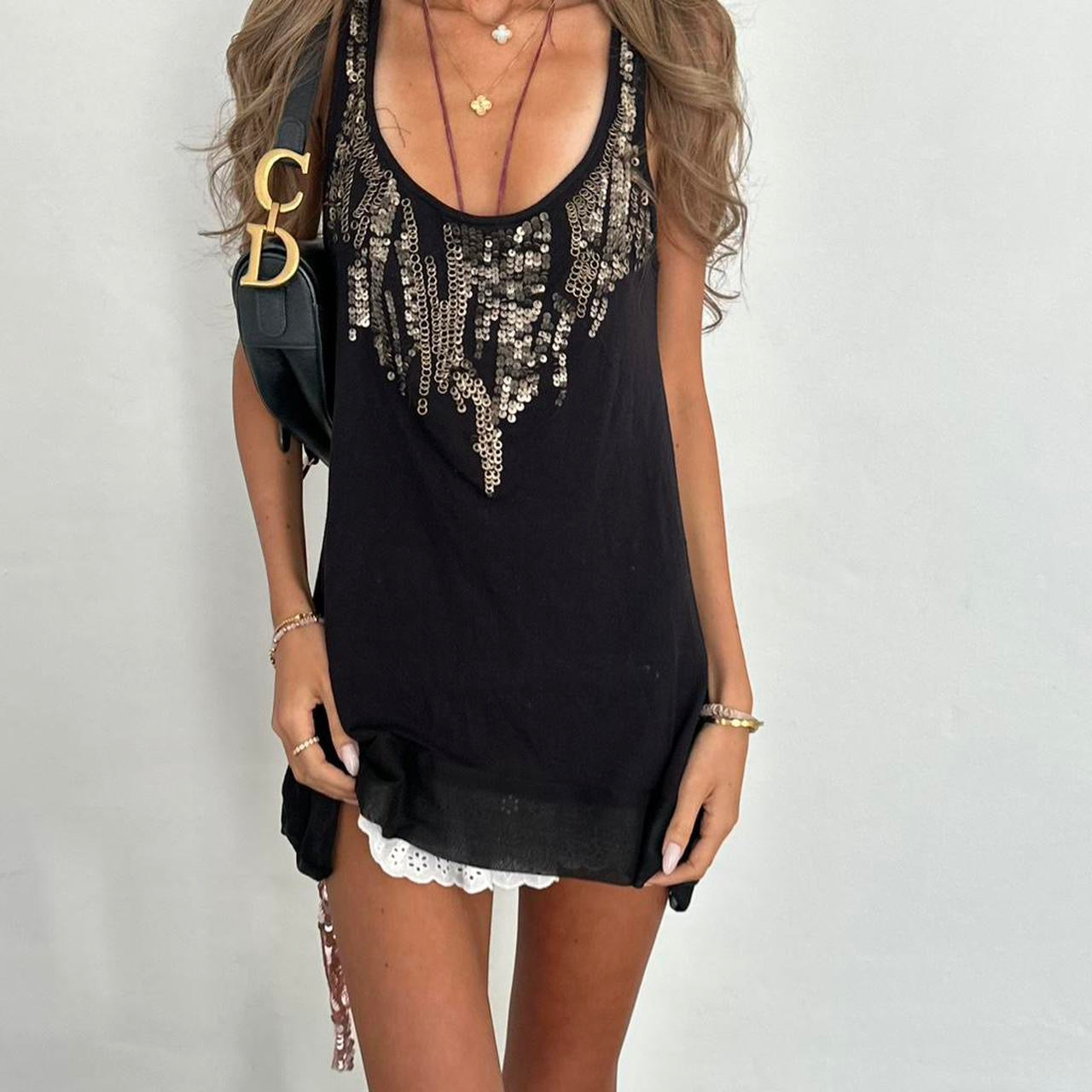 Vintage black sequin top