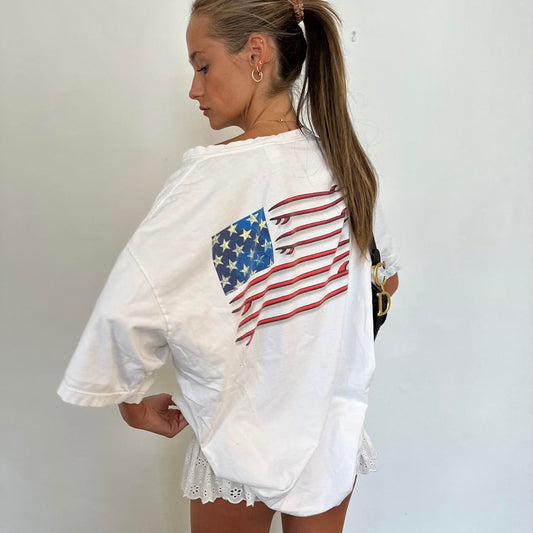 Vintage American flag surfboard oversized tee