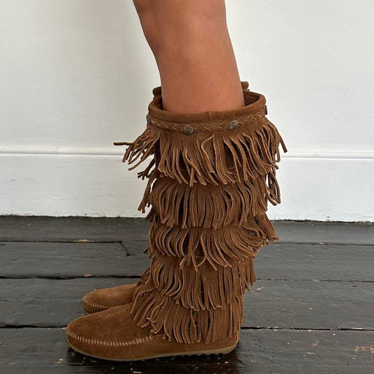 Vintage suede fringe leather boots