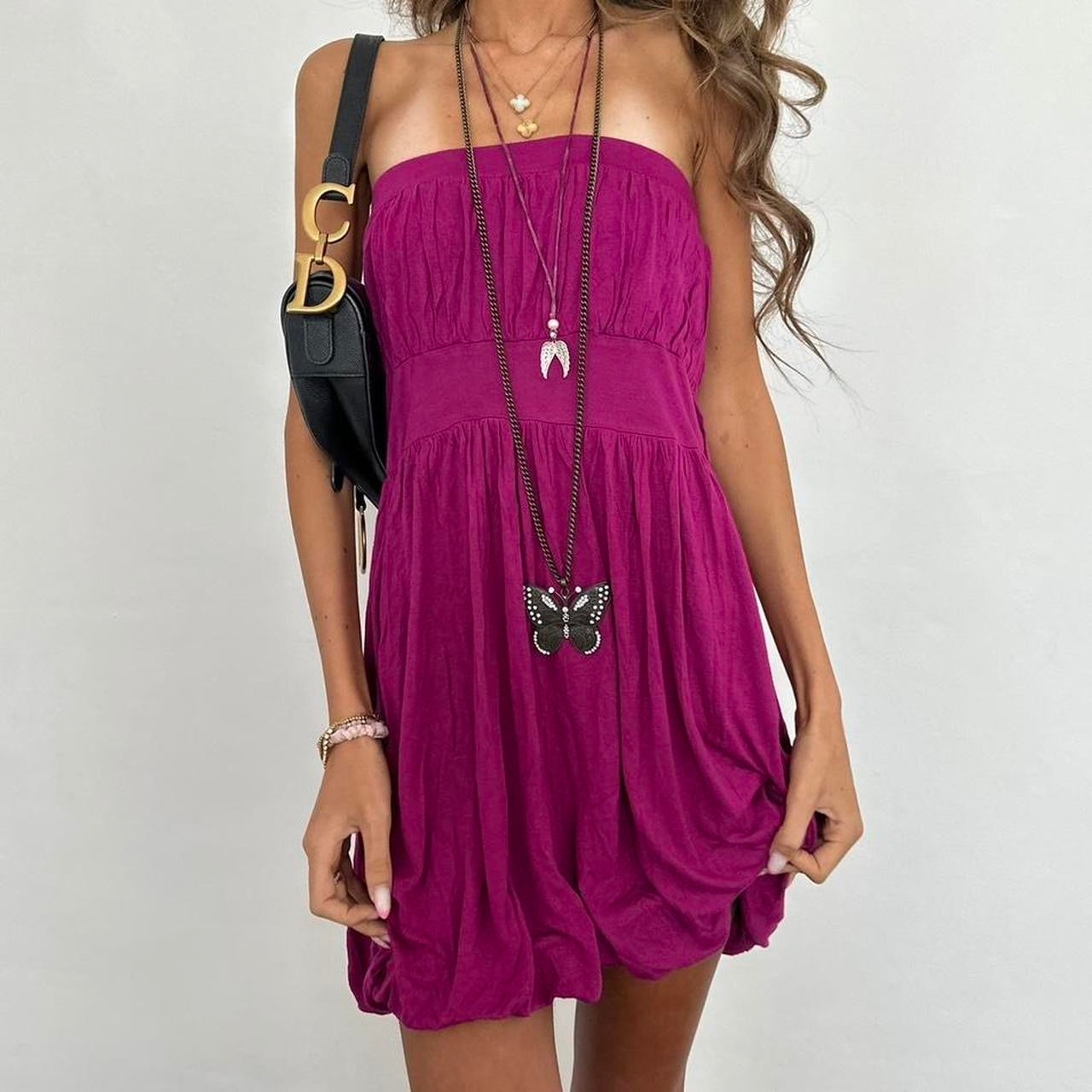 Vintage 00s dark pink strapless dress