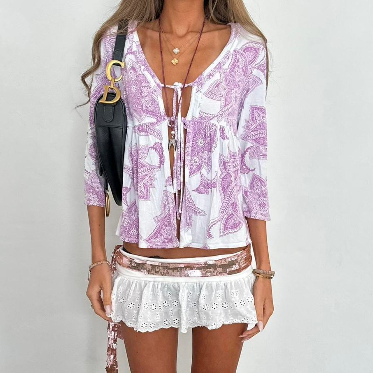 Vintage 00s purple boho tie up top