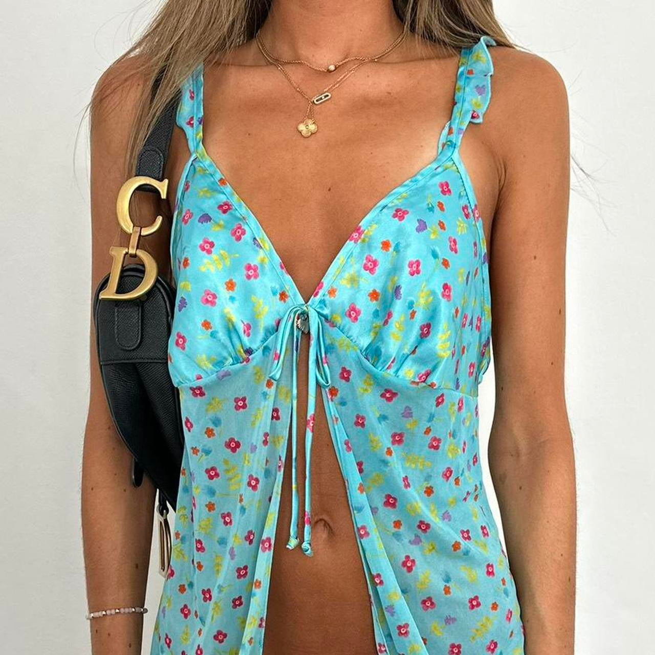 Vintage 90’s blue floral open cami top