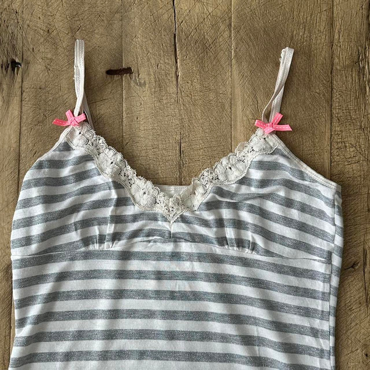 Vintage grey and white striped lace cami top and sleep shorts set