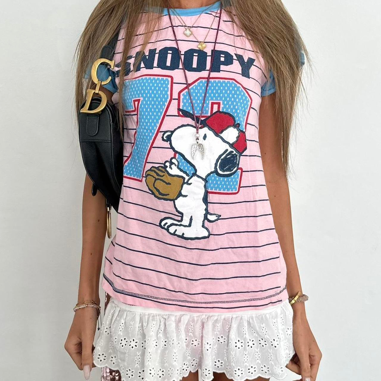 Vintage 00s snoopy baby striped baby tee