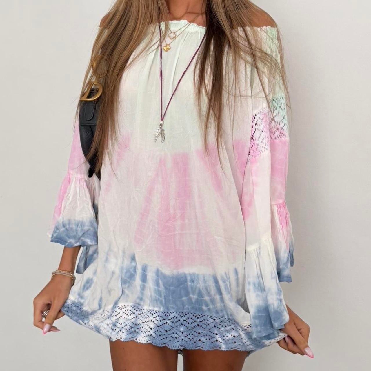 Vintage 00s boho chic off shoulder mini dress