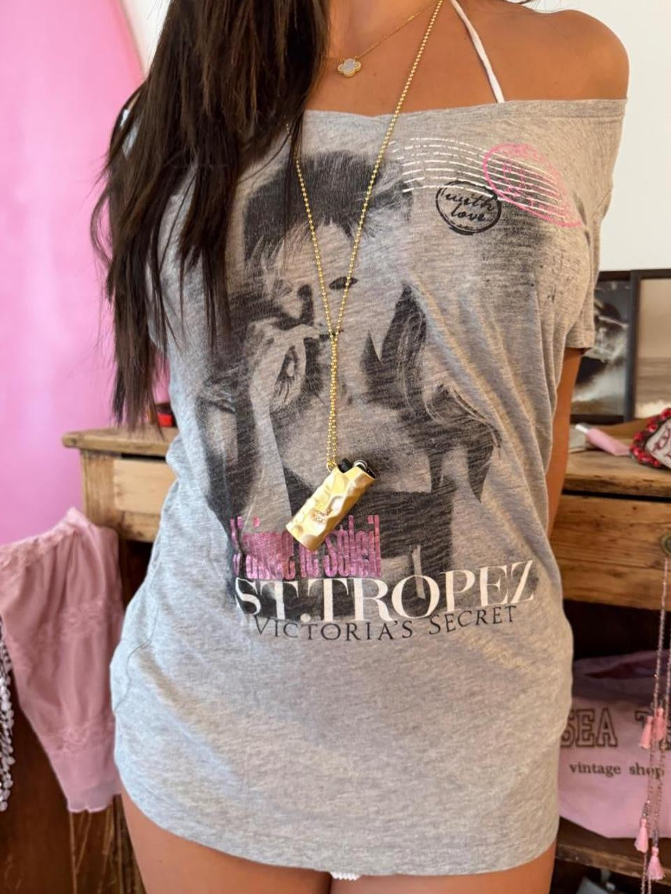Vintage 00s St Tropez Victoria’s Secret model grey top