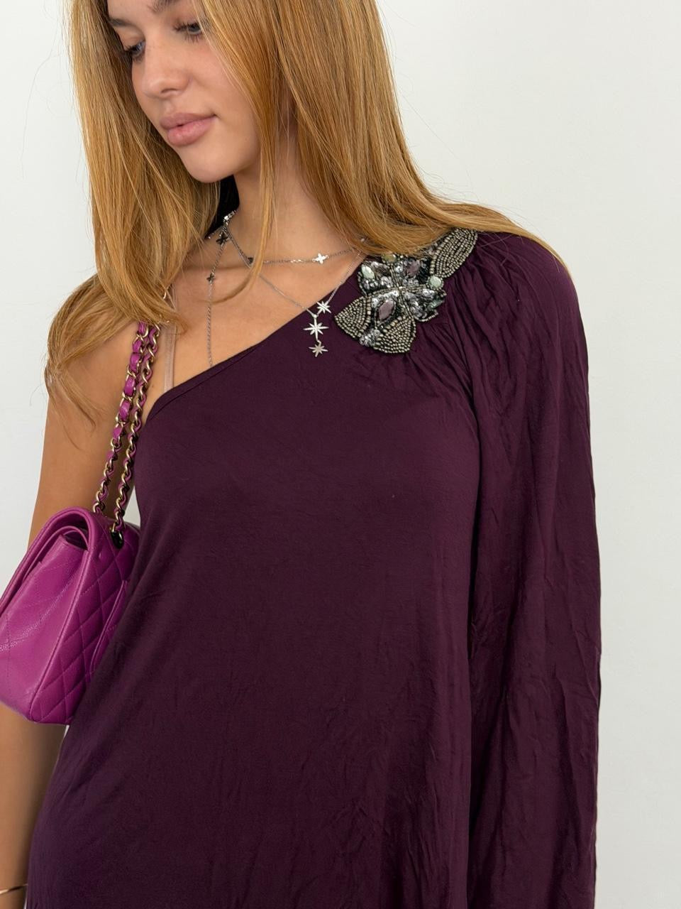 Vintage 00s purple floaty asymmetrical mini dress