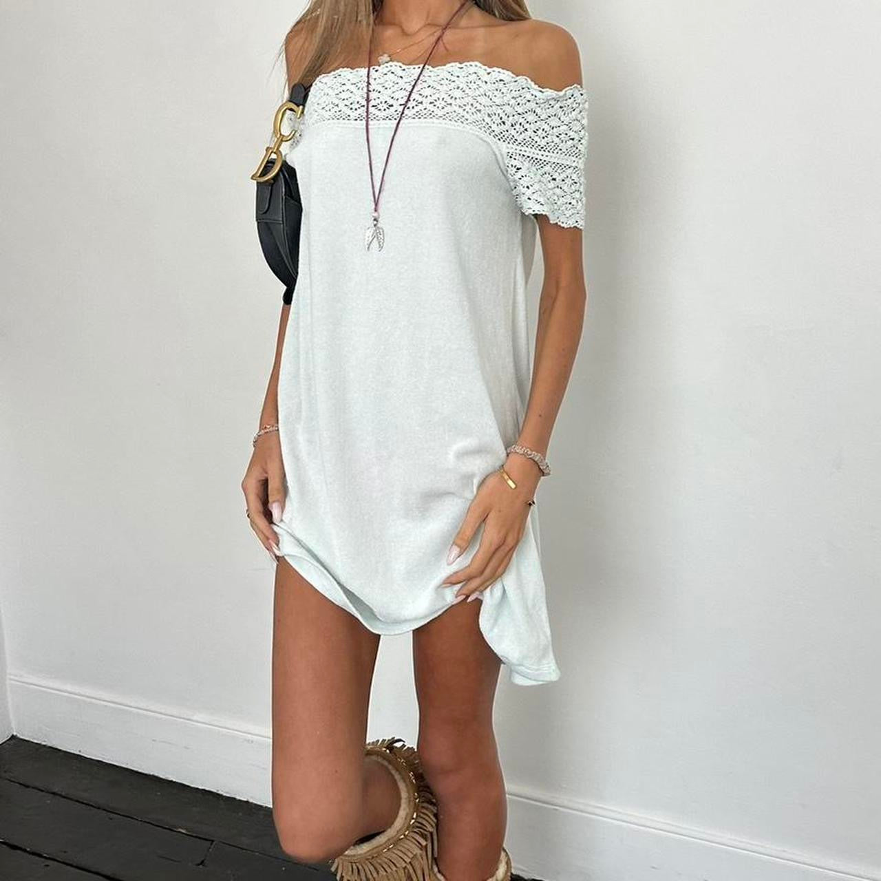 Vintage Juicy Couture light blue towelling crochet mini dress