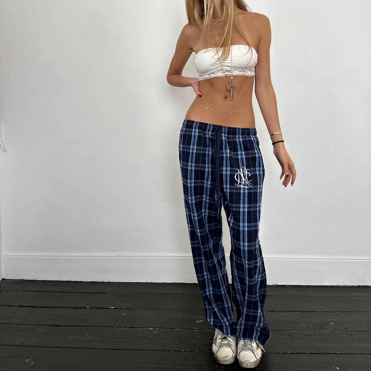 Vintage blue and navy plaid pants