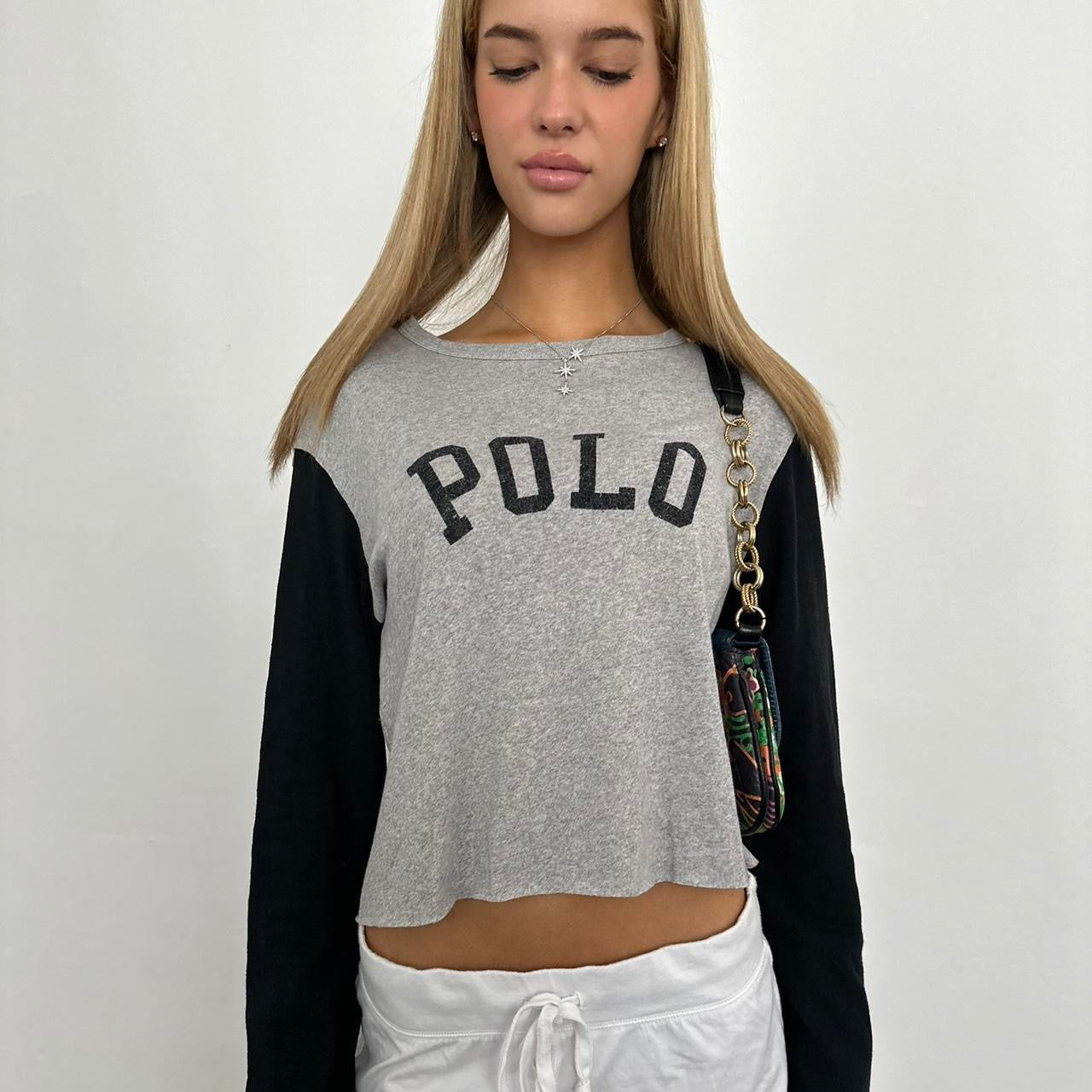 Vintage Ralph Lauren preppy grey cropped off shoulder top 🌙