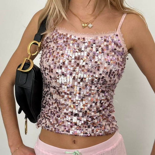 Vintage pink sequin tank top