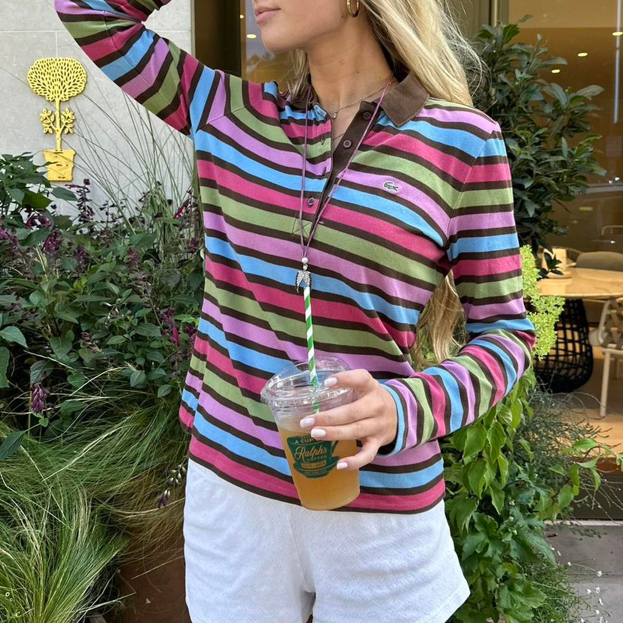 Vintage Lacoste stripe colourful long sleeve polo top